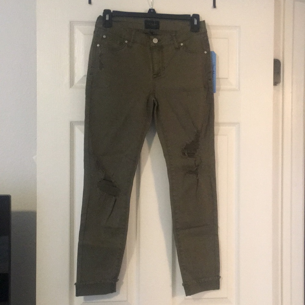 Olive green destroyed jeans